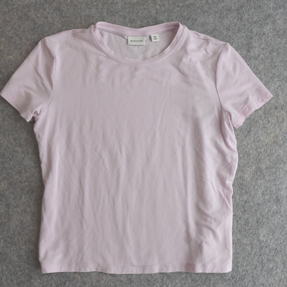 Aritzia Babaton Everyday Shirt Womens 2XS Pink Tencel Lyocell Crew Neck Baby Tee